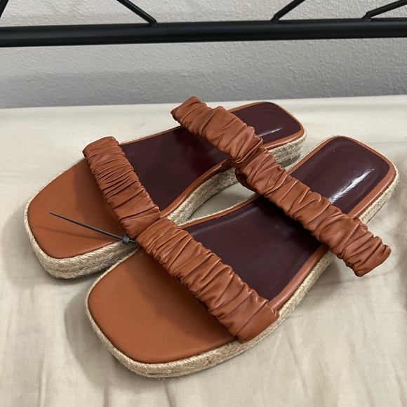 STAUD Shoes - NEW STAUD brown cognac leather ruched espadrilles sandals
